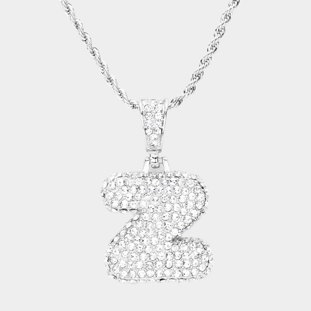 Silver Monogram "Z" Bubble Crystal Initial Pendant Necklace